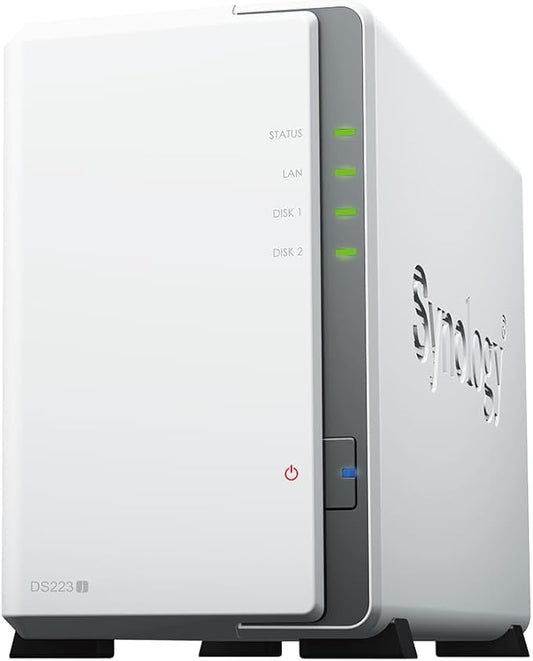 Synology DS223j 2-Bay Diskstation NAS (Realtek RTD1619B 4-Core 1.7 GHz 1GB DDR4 Ram 1xRJ-45 1GbE LAN-Port) 16TB Bundle with 2X 8TB Seagate IronWolf