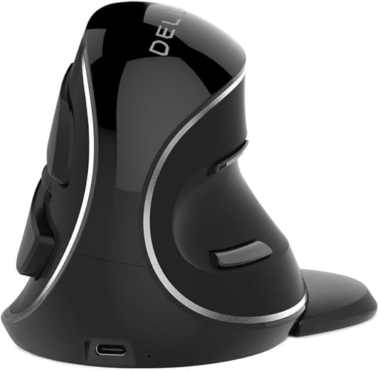 DELUX Wireless Ergonomic Vertical Mouse, Rechargeable Ergo Mouse for large Hands, Slient Click, Removable Wrist Rest, Up to 4000 DPI, 6 Buttons,2.4G Dual Mode, Compatible with Laptop/PC (M618PD-Black)
