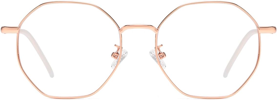 Gleyemor Blue Light Glasses for Women Men Vintage Octagonal Metal Gold Frame Computer Glasses