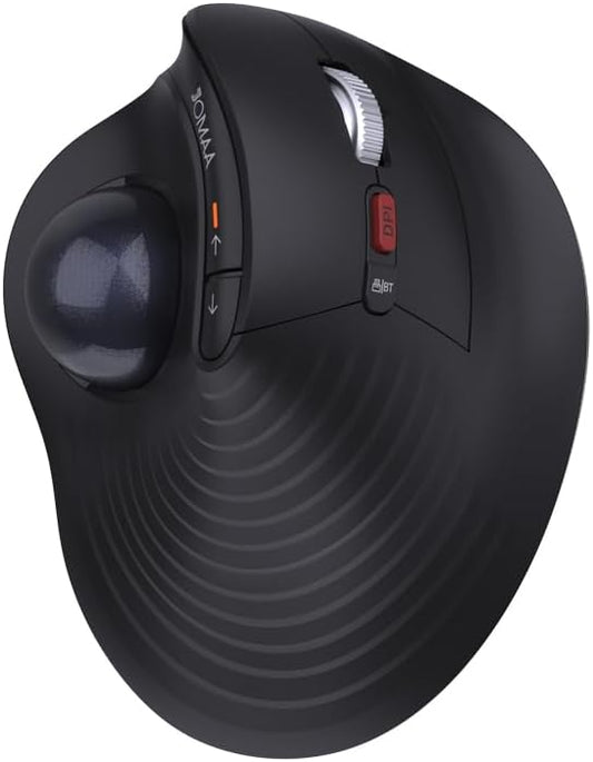 JOMAA Wireless Vertical Trackball Mouse - Ergonomic Design, 3-Device Switching, 2.4G/Bluetooth 5.0, Rechargeable Type-C, Adjustable DPI, Compatible with Windows/macOS/iOS/Android (Black)