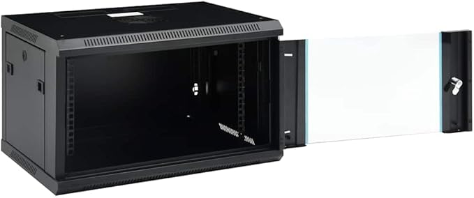 6U Wall Mount Network Cabinet 19 inch Server Rack Enclosure, Lockable Toughened Glass Door, Ventilated Data Cabinet for Router, Modem, Switch, Black, 23.6x17.7x13.8 Inches