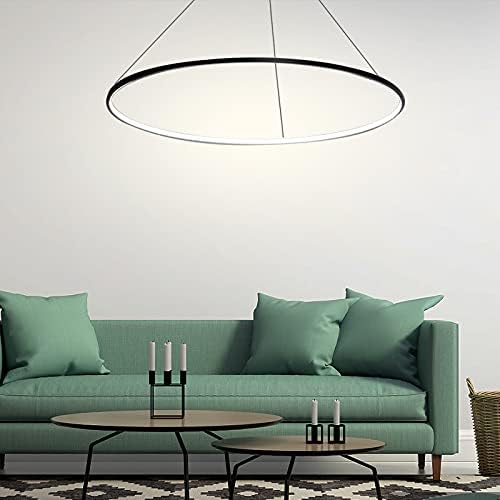 LightInTheBox Modern Pendant Light, 23.6" LED Ring Chandeliers Ceiling Light with Remote Control,Minimalist Halo Hanging Light Fixture Metal Acrylic White for Living Room Dinning Room Bedroom (White)