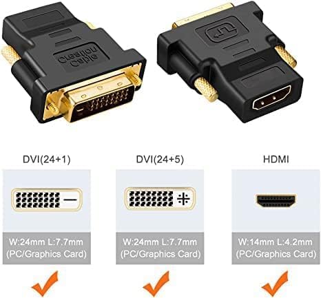 CableCreation DVI to HDMI Adapter, Bi-Directional DVI Male to HDMI Female Converter, Support 1080P, 3D for PS3,PS4,TV Box,Blu-ray,Projector,HDTV-10Pack