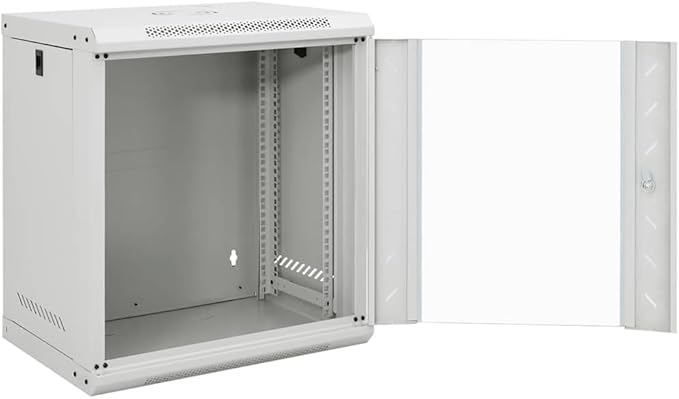 12U Wall Mounted Network Cabinet, 19-inch Server Rack Enclosure with Lockable Toughened Glass Door, Cold-Rolled Steel Data Cabinet for Home Office, 20.9 x 15.7 x 23.6 Inches
