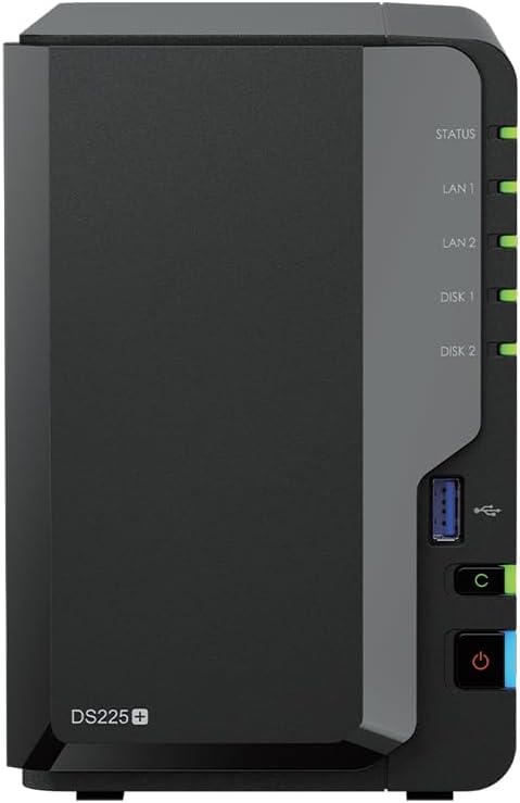 Synology DS225+ 2-Bay Diskstation NAS (Intel Celeron J4125 Quad-Core, 2 GB Non-ECC DDR4 SODIMM 1 x 2,5 GbE und 1 x 1 GbE RJ-45 LAN-Port) 12TB Bundle with 2X 6TB WD Red Plus