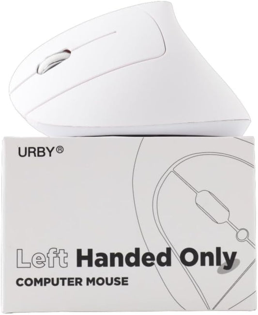 Urby Left Handed Mouse Wireless, Ergonomic, Vertical. Also As Left Handed Gaming Mouse. Compatible with Windows/macOS, Laptop, PC. [Type C & USB] [Battery Included] White