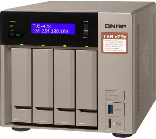 QNAP Turbo NAS TVS-473e NAS Storage, AMD RX-421BD, 32GB DDR4, 4TB SSD for Ultra Fast Storage, 32TB HDD, Radeon R7 Graphics, RAID, QTS 4.3 Operating System