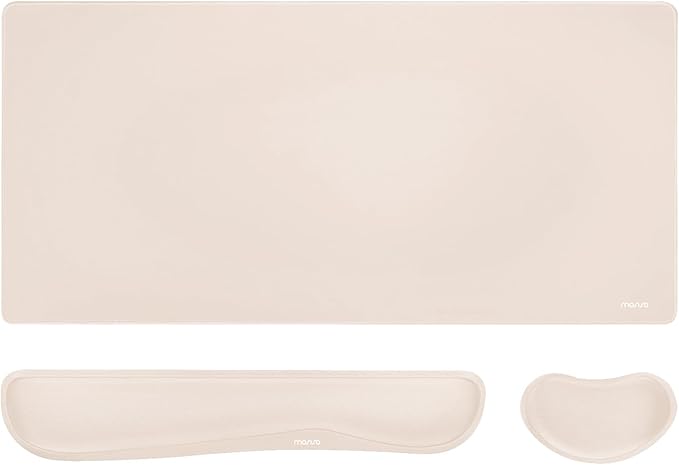 MOSISO Keyboard Mouse Pad Set, Gaming Mouse Pad&Keyboard Wrist Rest&Wrist Rest, Ergonomic Wristrests with Memory Foam Home Office Easy Typing Cushion Non-Slip Mousepad, Apricot