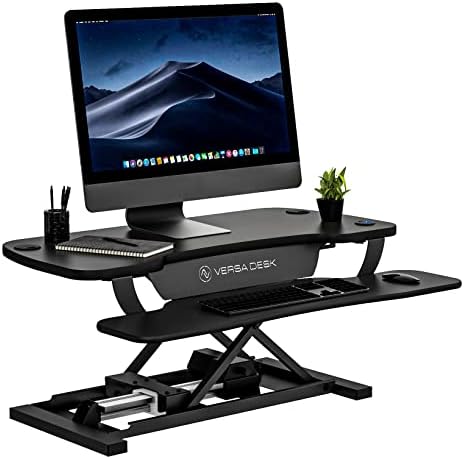 Power Pro Electric Height-Adjustable Desk Riser by VersaTables | USA Manufactured | Standing Desk Converter | Sit to Stand Desktop with Keyboard + Mouse Tray | 36"x 24" | Black