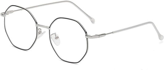 JOVAKIT Polygon Blue Light Blocking Glasses for Women Men Vintage Octagon Square Non-prescription Metal Eyeglasses