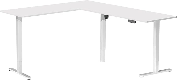 VIVO Corner Standing Desk, 75 x 63 inch Reversible L-Shaped Workstation, Electric Height Adjustment, Home, Office, and Reception Rooms, White Table Top White Frame, DESK-E3CTW-75