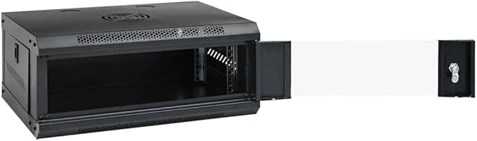 4U Wall Mounted Network Cabinet, 19 Inch Server Data Rack, IP20 Enclosure with Lockable Toughened Glass Door, Cold-Rolled Steel Network Equipment Storage, 20.9 x 15.7 x 8.3 Inches
