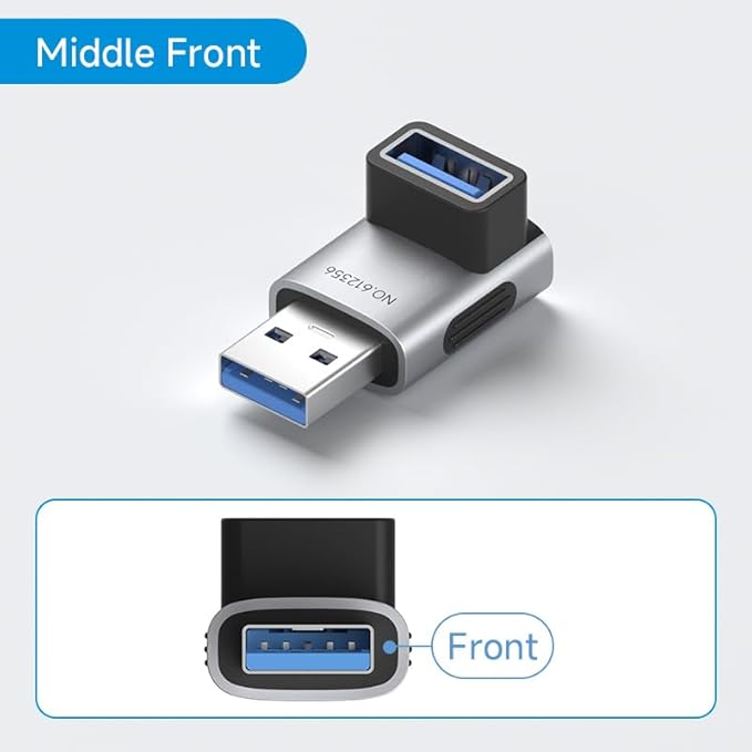 Hagibis USB 3.2 Adapter 2 Pack, 90 Degree Right and Left Angle USB A Male to Female Connector OTG Adapter Cable Extender for Laptops Charger PC Car Mouse Keyboard (Middle Front)