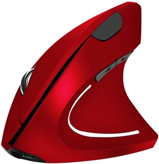 Ergonomic Vertical Wireless Mouse Stylish Rechargeable 2.4G Optical Mice Cordless Mouse with USB Receiver, 800/1200 /1600 DPI, 5 Buttons for Laptop,PC,Mac,Computer (Red)