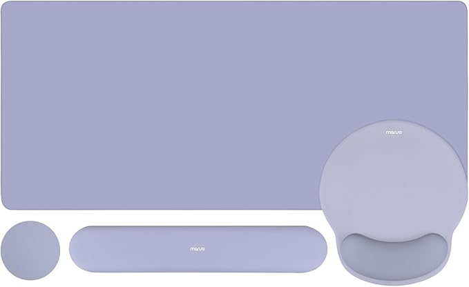 MOSISO Wrist Rest for Keyboard Mouse Pad Set, Large Gaming Deskpad&Circle Curved Mousepad&Keyboard Wrist Rest&Coaster, Ergonomic Non-Slip Mousepad&Easy Typing Pad with Silicone Lining, Lavender Gray