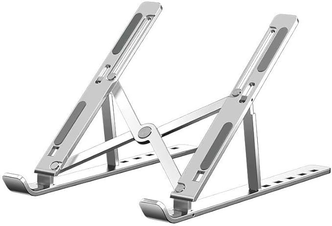 Adjustable Laptop Stand - Aluminum Foldable Portable Computer Riser for 10-15.6 Inch Laptops, Ergonomic Design with Storage Bag, Compatible with MacBook Air/Pro, HP, Dell, Lenovo (Silver)