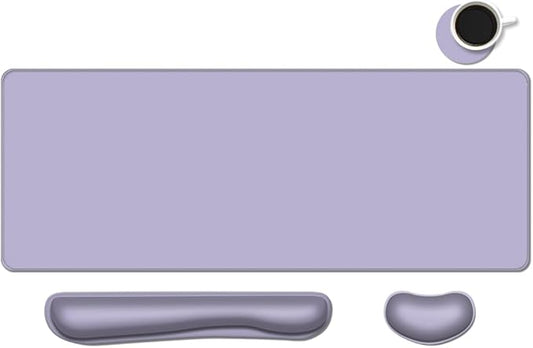 Desk Mat, Large Gaming Mouse Pad with Wrist Rest, 4 in1 XXL Mouse pad+Keyboard Wrist Rest+Mouse Pad Wrist Support+Cup Coaster Set, Ergonomic Desk Pad for Home Office, Purple