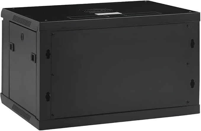 6U Wall Mount Network Cabinet 19 inch Server Rack Enclosure, Lockable Toughened Glass Door, Ventilated Data Cabinet for Router, Modem, Switch, Black, 23.6x17.7x13.8 Inches