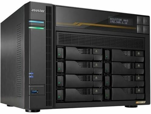 Asustor Lockerstor 8 Gen3 AS6808T 8 Bay NAS, AMD Ryzen Quad-Core 2.3 GHz, 16GB RAM ECC DDR5, 4 M.2 NVMe Slots, Dual 5GbE and Dual 10GbE Port, USB4 Type-C, Network Attached Storage (Diskless) - Ryzen u