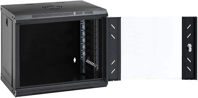9U Wall Mounted Network Cabinet, 19 Inch Data Server Rack Enclosure with Lockable Toughened Glass Door, IP20 Server Storage for Network Accessories, 20.9 x 15.7 x 17.7 Inches