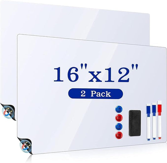 Magnetic Whiteboard for Refrigerator 2 Pack, 16x12 Inch Fridge Dry Erase Board with 3 Markers, Eraser & Magnets - Kitchen Menu Planner, Grocery List Organizer (White, 12×16inch)