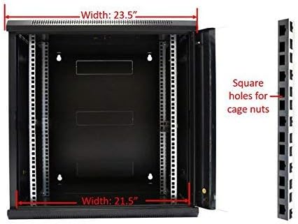 AEONS Depot 12U Professional Wall Mount Server Cabinet Enclosure Double Section Hinged Swing Out 19-Inch Server Network Rack with Locking Glass Door Black (Fully Assembled)