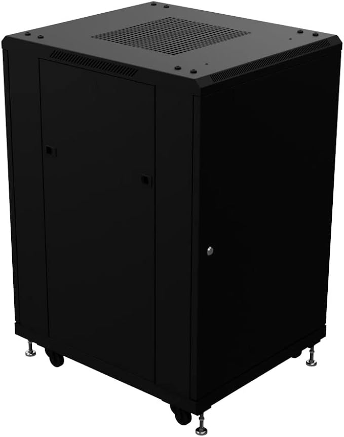 NavePoint 18U AV Rack Cabinet, 28 in Depth, Cold-Rolled Steel, Black