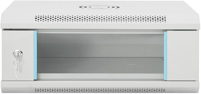 4U Wall Mounted Network Cabinet 19 Inch Server Data Enclosure, Locking Glass Door, IP20 Steel Rack for Networking Equipment, 20.9x15.7x8.3 Inches