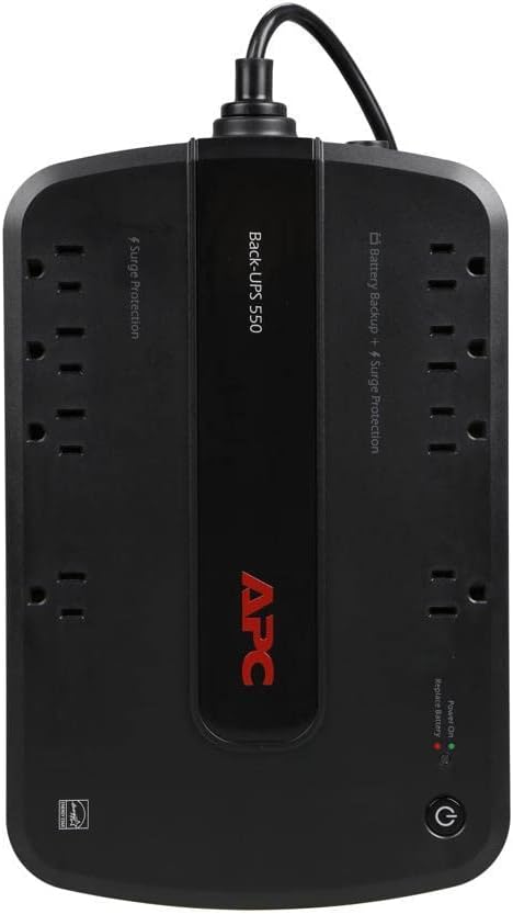 APC Back-UPS 550VA / 330W Battery Backup & Surge Protector, 8 Outlets, RJ45 Ethernet Protection, BE550G Uninterruptible Power Supply for Computers, Wireless Routers, and Home Office Electronics