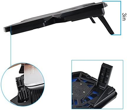 Portable Metal Mesh Laptop Cooler Cooling Pad, 4 Quiet Fans w/Red LED Light, Adjustable Height, Up to 17" Inch Notebook, 2 USB Interface w/Speed Control Switch, Non-Slip - Black (11148)
