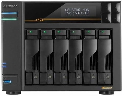 Asustor Lockerstor 6 Gen3 AS6806T 6 Bay NAS, AMD Ryzen Quad-Core 2.3 GHz, 16GB RAM ECC DDR5, 4 M.2 NVMe Slots, Dual 5GbE and Dual 10GbE Port, USB 4.0 Type-C, Network Attached Storage (Diskless) - Ryze