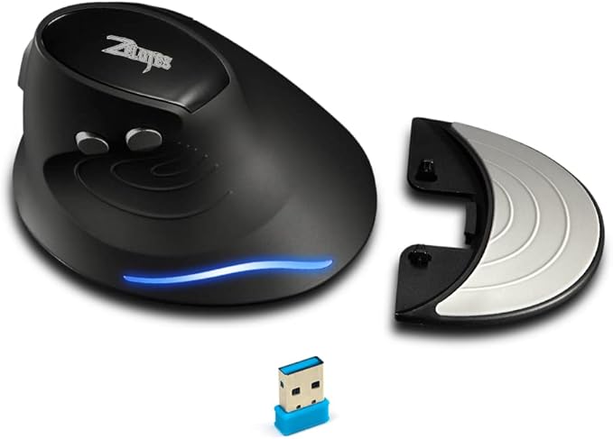 zelotes Vertical Wireless Mouse,2400DPI,Removable Wrist Rest,6 Buttons,Ergonomic Design,LED Illumination,USB Optical Portable Mouse for Laptop,PC,Mac,Black