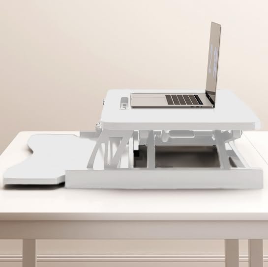 32 Inch Desk Converter, Height Adjustable Sit to Stand Riser, Dual Monitor and Laptop Workstation with Wide Keyboard Tray (Black) Xmas,Gift for Mother's Day (White)