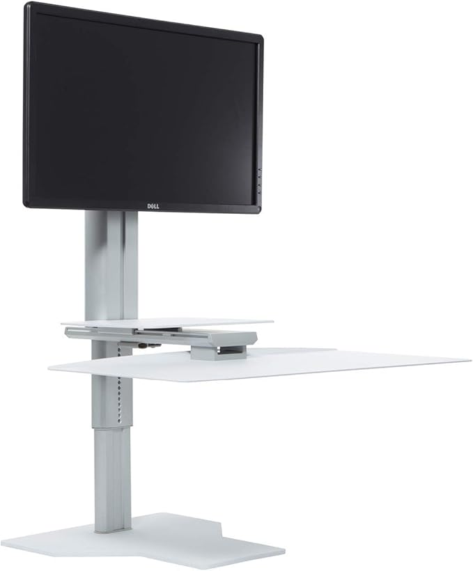 PERFECT POSTURE Sit2Stand Standing Desk Converter with Single Monitor Mount - 18” Height Adjustable Sit-Stand Workstation - Silver/White