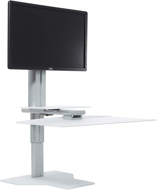 PERFECT POSTURE Sit2Stand Standing Desk Converter with Single Monitor Mount - 18” Height Adjustable Sit-Stand Workstation - Silver/White