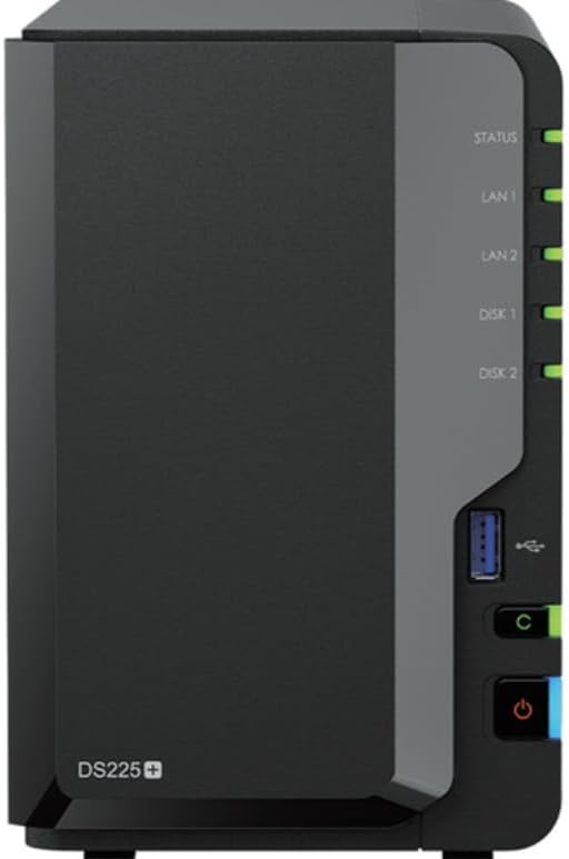 DS225+ 2-Bay NAS Server Combo with 16TB (2 x8TB) HDD, 6GB DDR4 RAM, 2.5GbE LAN