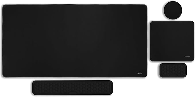 MOSISO Large Gaming Mouse Pad&Massage Keyboard Wrist Rest&Mousepad&Wrist Rest&Coaster,Ergonomic Non-Slip Base Pad Set&Pain Relief Easy Typing Cushion with Memory Foam for Home Office, Black