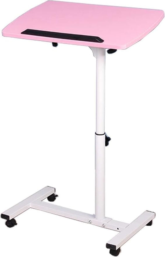 YXQ Pink Standing Desk Rolling Adjustable Angle & Height Laptop Desk with Wheels Small Computer Cart Over Bed Table Mobile Laptop Table for Home Office