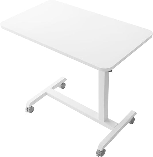 GTPLAYER Mobile Small Standing Desk, 24 inch Sit Stand Portable Rolling Laptop Desk with Lockable Wheels, Adjustable Height Overbed Bedside Table Computer Workstations, White