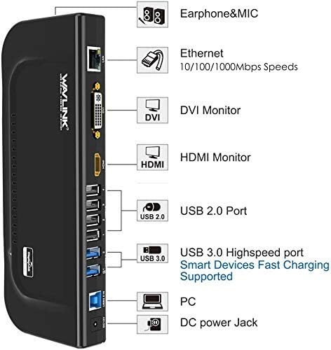 WAVLINK USB 3.0 and USB C Universal Docking Station Dual Video Monitor Display DVI HDMI VGA Gigabit Ethernet, Audio, 6 USB Ports for Laptop, Ultrabook and PCs