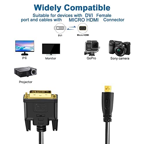 Twozoh Micro HDMI to DVI Cable 3.3FT, Micro HDMI 1.4 to DVI 24+1 Pin Male to Male Cable Support 1080P Full HD