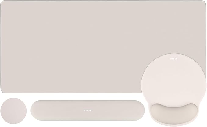 MOSISO Wrist Rest for Keyboard Mouse Pad Set, Large Gaming Deskpad&Circle Curved Mousepad&Keyboard Wrist Rest&Coaster, Ergonomic Non-Slip Mousepad&Easy Typing Pad with Silicone Lining, Stone Gray