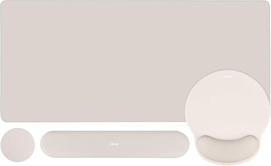 MOSISO Wrist Rest for Keyboard Mouse Pad Set, Large Gaming Deskpad&Circle Curved Mousepad&Keyboard Wrist Rest&Coaster, Ergonomic Non-Slip Mousepad&Easy Typing Pad with Silicone Lining, Stone Gray