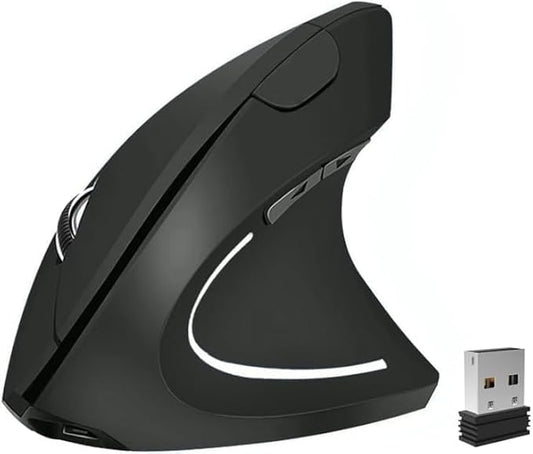 Ergonomic Mouse Wireless, Rechargeable Mouse Silent for Carpal Tunnel Right Hand, 2.4GHz USB Vertical Mouse Wireless for Laptop etc, 3 Adjustable 800/1200/1600 DPI, Black