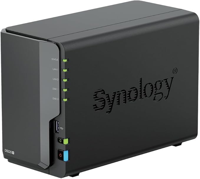 Synology DS225+ 4TB (Synology HAT33) 2-Bay Plus Series - Intel Celeron J4125 Quad-core, 2GB Non-ECC DDR4 SODIMM upgradable to 6GB Using D4NS01-4G. 1 x 2.5GbE and 1 x 1GbE RJ-45 LAN Port