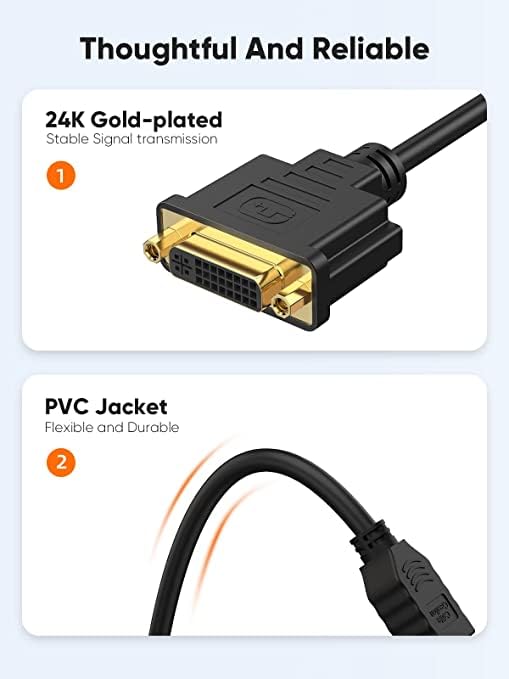 CableCreation HDMI Male to DVI Female 0.5ft [3 Pack], Bi-Directional HDMI Male to DVI-I (24+5) Female Adapter, for PC, TV, TV Box, PS5, Blue-ray, Xbox,Switch