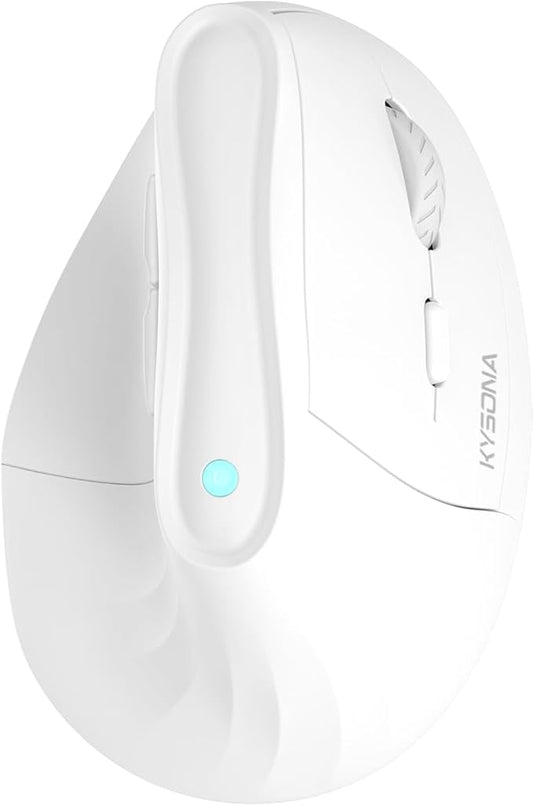 KYSONA 57° Ergonomic Wireless Tower Mouse, Vertical Quiet Ergo Mouse, Bluetooth(BT5.0,BT3.0)&2.4G, (800/1200/2400/2400/4000), 7 Buttons for Windows, macOS, iPadOS, Laptop, PC, White