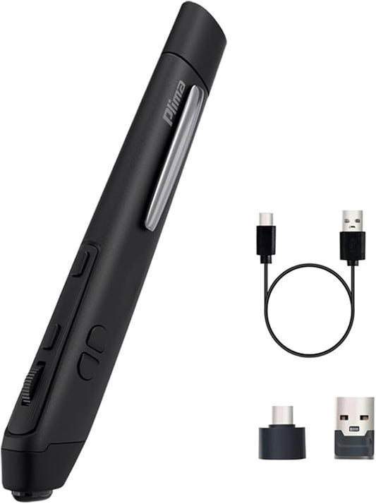 Plima Ergonomic Pen Mouse 2.0 - Dual Mode Bluetooth & 2.4G Wireless Optical Stylus Natural Pen-Tip Press-to-Click Design Pocket-Sized for Laptop, iWindows 7/8/10/11, Android, Linux, Mac OS(Black)