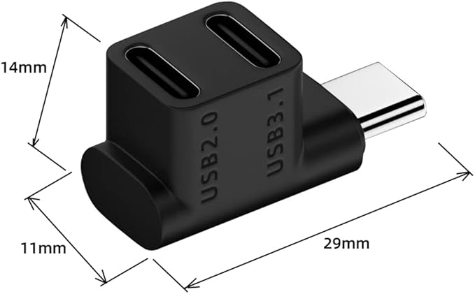 NFHK 10Gbps USB3.0 Type C Male to Dual Female Power Data Splitter Adapter Up Angled Compatible with Steam Deck Laptop