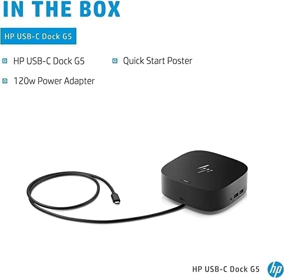 HP USB-C Dock G5, 26D32AA#ABL, Universal Docking Station with USB-C, HDMI, DisplayPort, Ethernet, Audio, USB 3.0 – Renewed